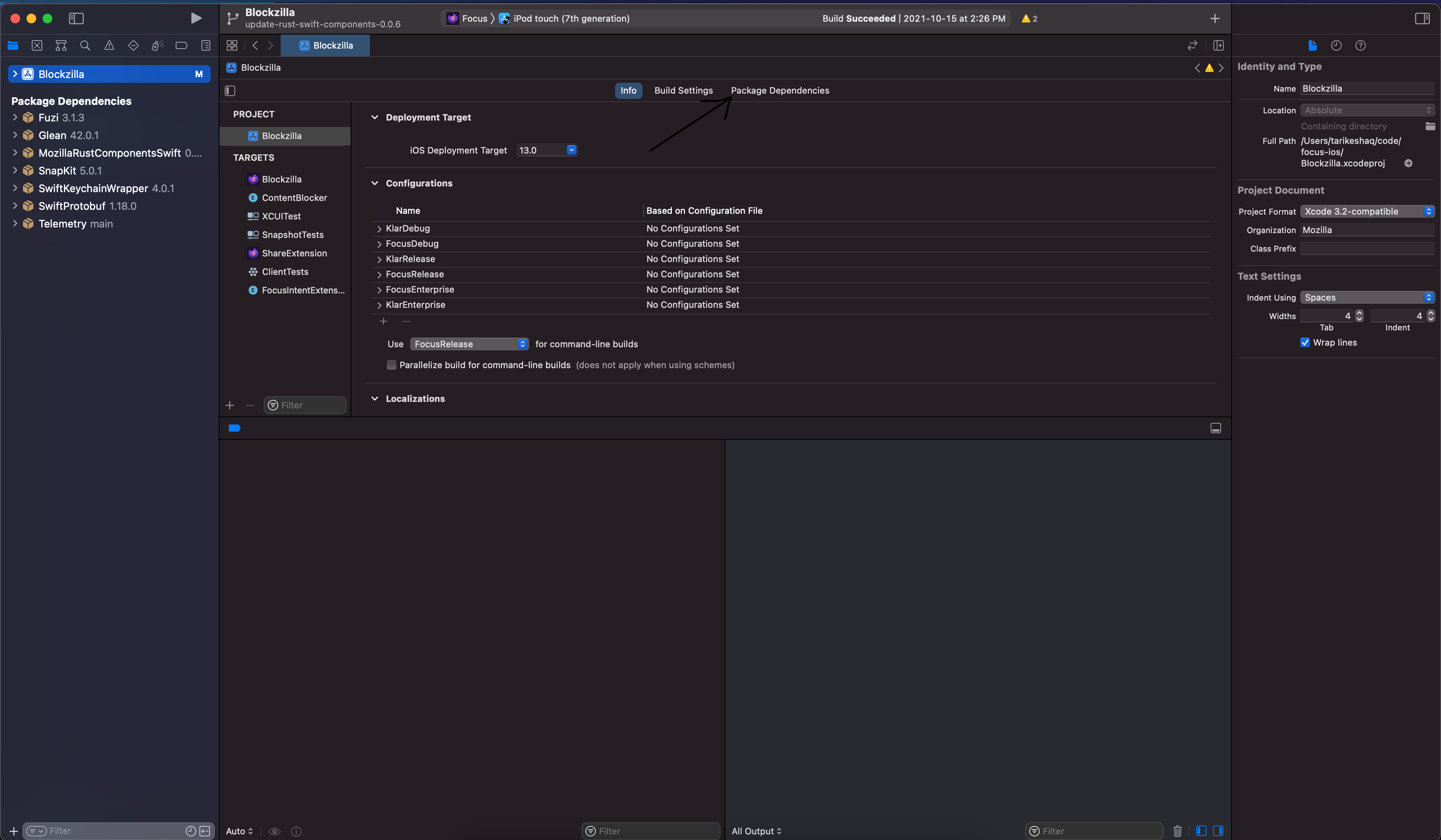 Screenshot of where to find the package dependencies